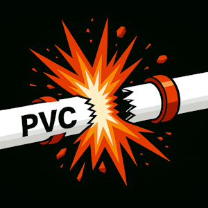 PVC pipe exploding with fiery burst and flying fragments—visual warning of pressure failure risks. 